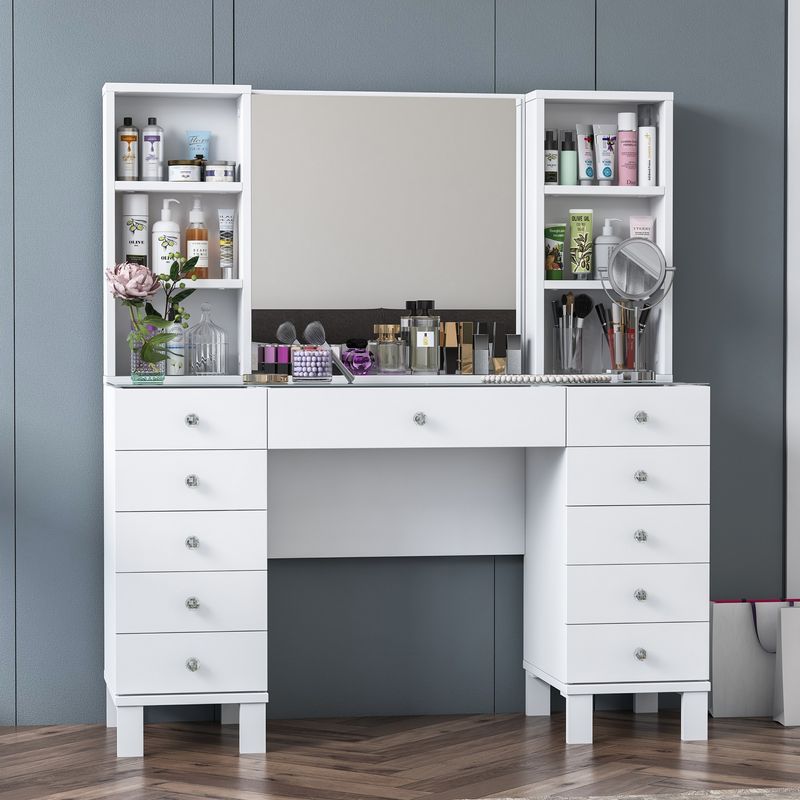 Casa si Gradina - Mobilier - Comode si corpuri - Masute de toaleta - Masă machiaj Hanah Home, PAL melaminat, 120 x 40 x 133.8 cm, alb, 893RAN4987 - Infinity.ro