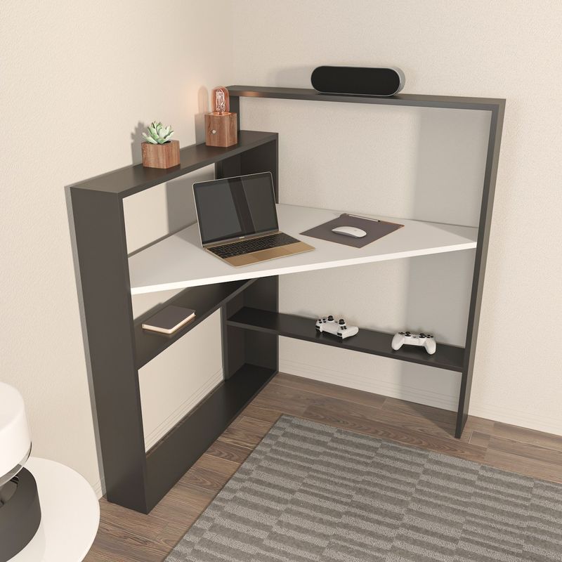 Casa si Gradina - Mobilier - Mese si birouri - Birouri - Birou studiu Hanah Home, PAL melaminat, 93.6 x 114 cm, negru/alb, 875ZNA4635 - Infinity.ro