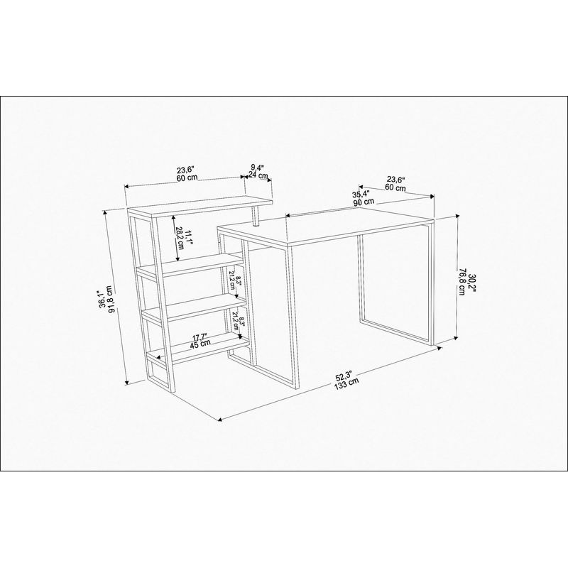 Casa si Gradina - Mobilier - Mese si birouri - Birouri - Birou studiu Hanah Home, PAL melaminat, 133 x 60 x 76.8 cm, negru, 322RTC1306 - Infinity.ro