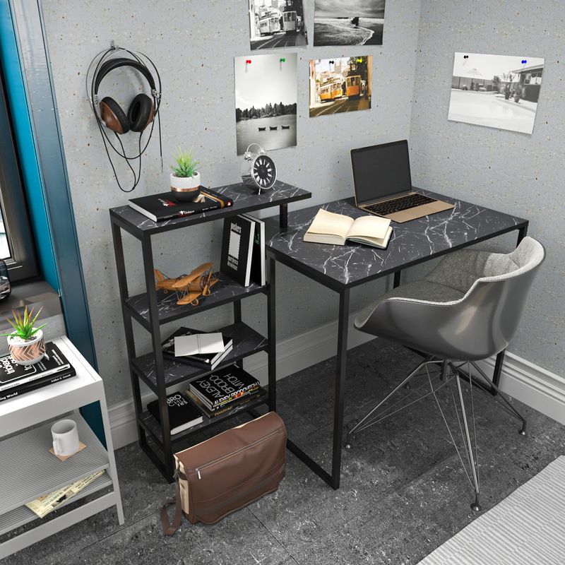 Casa si Gradina - Mobilier - Mese si birouri - Birouri - Birou studiu Hanah Home, PAL melaminat, 133 x 60 x 76.8 cm, negru, 322RTC1306 - Infinity.ro