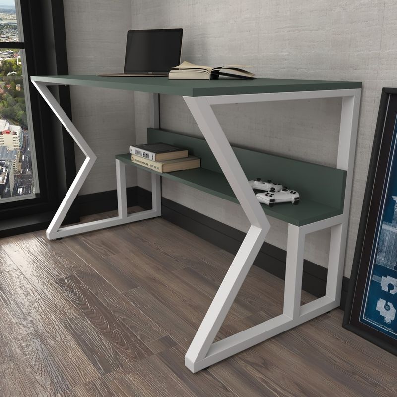 Casa si Gradina - Mobilier - Mese si birouri - Birouri - Birou studiu Hanah Home, PAL melaminat, 120 x 60 x 72.8 cm, verde/alb, 875ZNA4576 - Infinity.ro