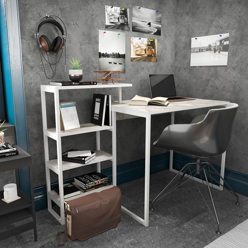 Casa si Gradina - Mobilier - Mese si birouri - Birouri - Birou studiu Hanah Home, PAL melaminat, 133 x 60 x 76.8 cm, alb, 322RTC1308 - Infinity.ro