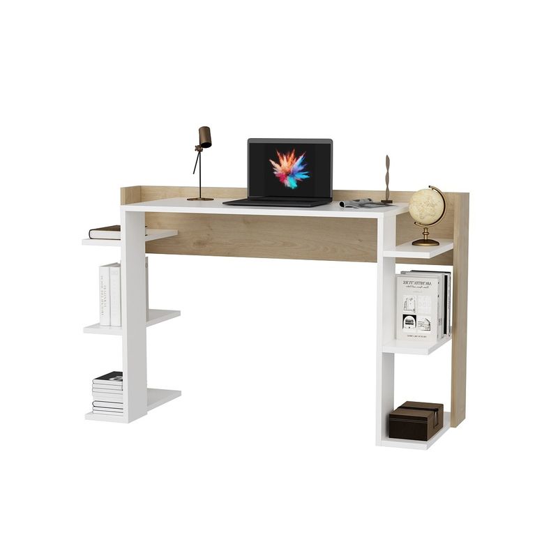 Casa si Gradina - Mobilier - Mese si birouri - Birouri - Birou studiu Hanah Home, PAL melaminat, 122.7 x 45 x 77 cm, alb/stejar, 875ZNA4631 - Infinity.ro