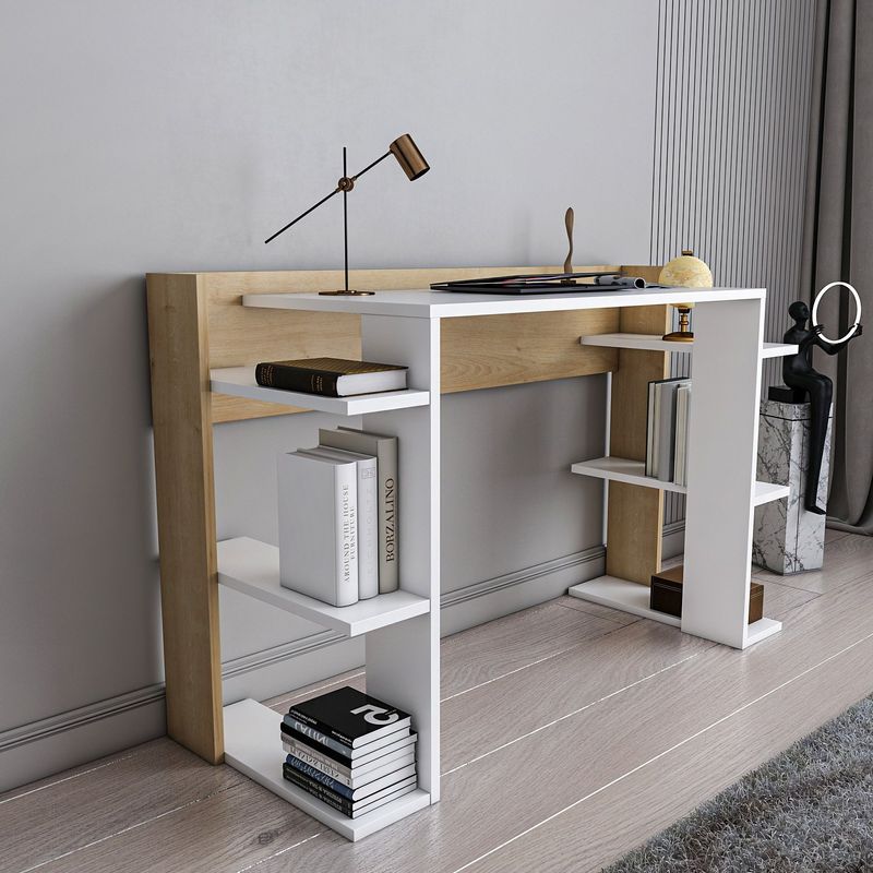 Casa si Gradina - Mobilier - Mese si birouri - Birouri - Birou studiu Hanah Home, PAL melaminat, 122.7 x 45 x 77 cm, alb/stejar, 875ZNA4631 - Infinity.ro