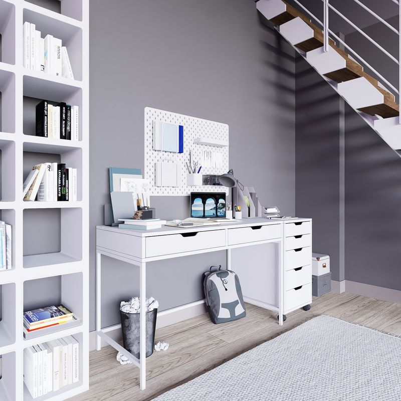 Casa si Gradina - Mobilier - Mese si birouri - Birouri - Birou studiu Hanah Home, PAL melaminat, 120 x 55 x 77.4 cm, alb, 350MWD1301 - Infinity.ro