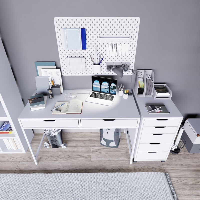 Casa si Gradina - Mobilier - Mese si birouri - Birouri - Birou studiu Hanah Home, PAL melaminat, 120 x 55 x 77.4 cm, alb, 350MWD1301 - Infinity.ro