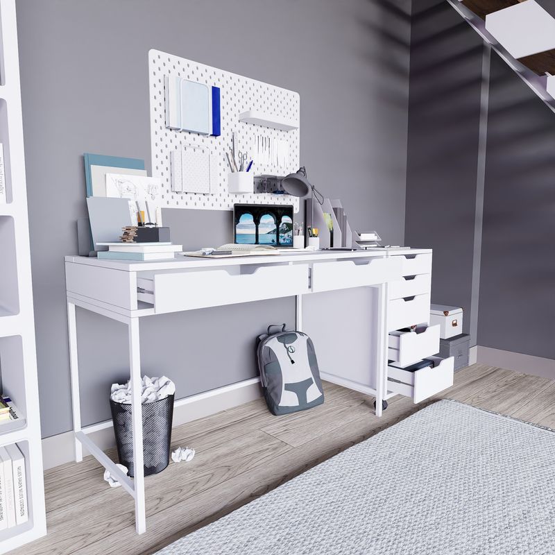 Casa si Gradina - Mobilier - Mese si birouri - Birouri - Birou studiu Hanah Home, PAL melaminat, 120 x 55 x 77.4 cm, alb, 350MWD1301 - Infinity.ro