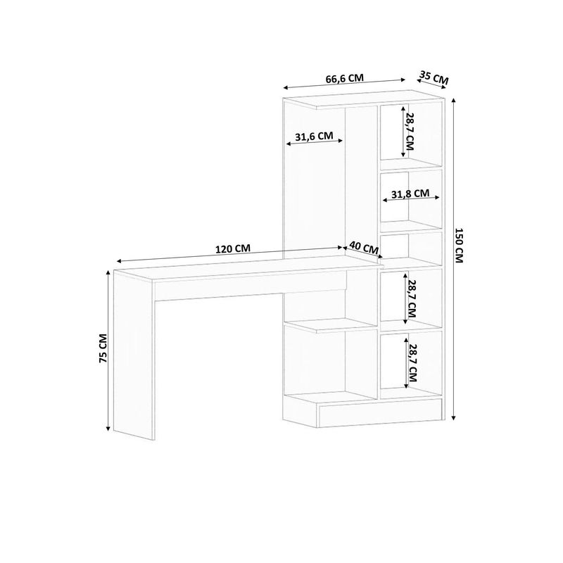 Casa si Gradina - Mobilier - Mese si birouri - Birouri - Birou cu bibliotecă Hanah Home, PAL melaminat, 120 x 40 x 75 cm, alb mat, 167RAB1702 - Infinity.ro