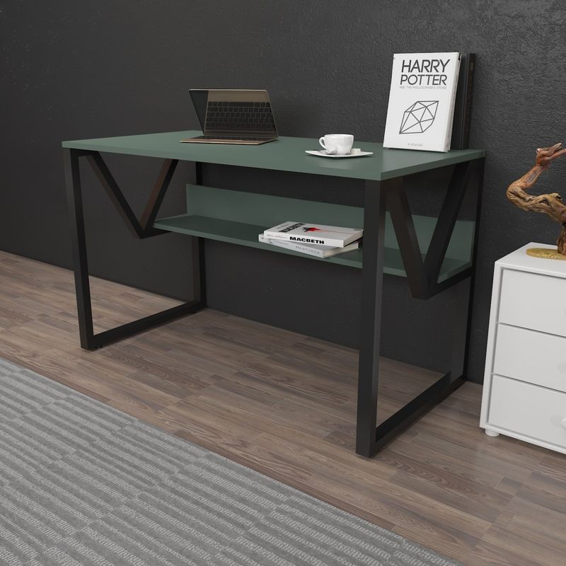 Casa si Gradina - Mobilier - Mese si birouri - Birouri - Birou studiu Hanah Home, PAL melaminat, 120 x 60 x 72.8 cm, verde/negru, 875ZNA4544 - Infinity.ro