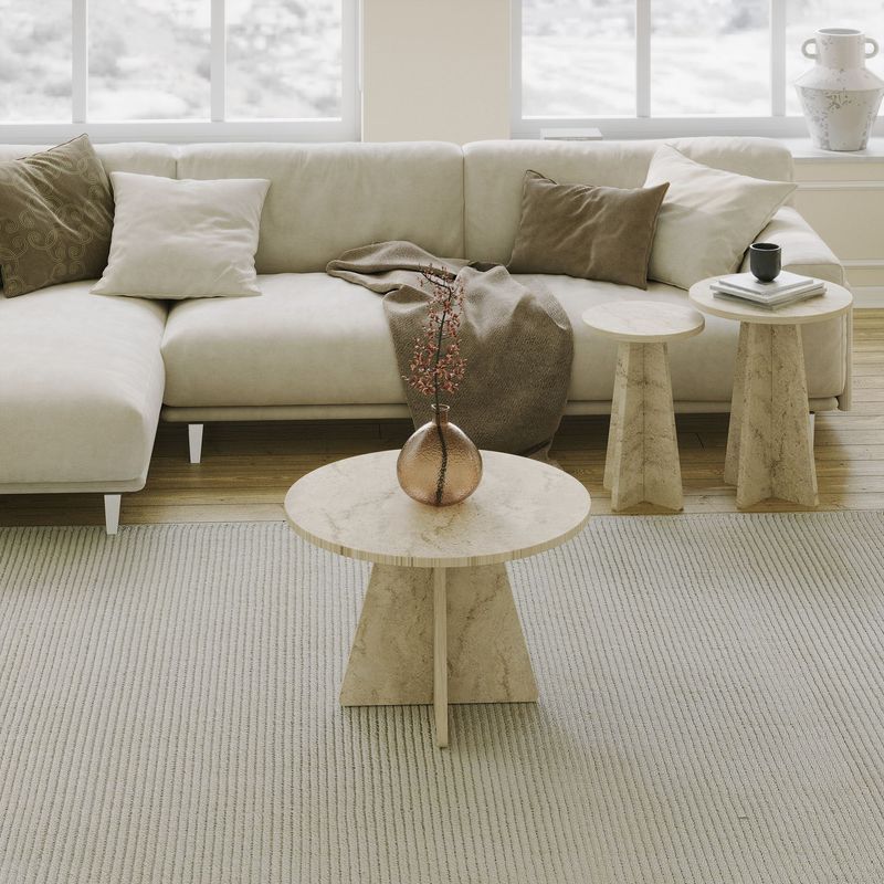 Casa si Gradina - Mobilier - Mese si birouri - Masute de cafea - Set măsuțe cafea Hanah Home, PAL melaminat, 60 x 60 x 40 cm, travertine, 552NOS2582 - Infinity.ro