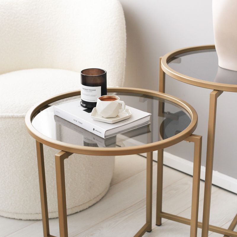 Casa si Gradina - Mobilier - Mese si birouri - Masute de cafea - Set măsuțe cafea Hanah Home, metal, 50 x 50 x 50 cm, auriu/fume, 552NOS1421 - Infinity.ro