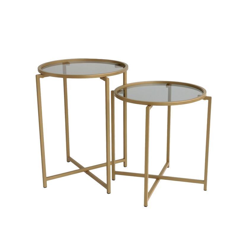 Casa si Gradina - Mobilier - Mese si birouri - Masute de cafea - Set măsuțe cafea Hanah Home, metal, 50 x 50 x 50 cm, auriu/fume, 552NOS1421 - Infinity.ro