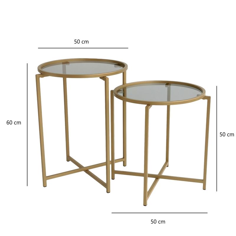 Casa si Gradina - Mobilier - Mese si birouri - Masute de cafea - Set măsuțe cafea Hanah Home, metal, 50 x 50 x 50 cm, auriu/fume, 552NOS1421 - Infinity.ro