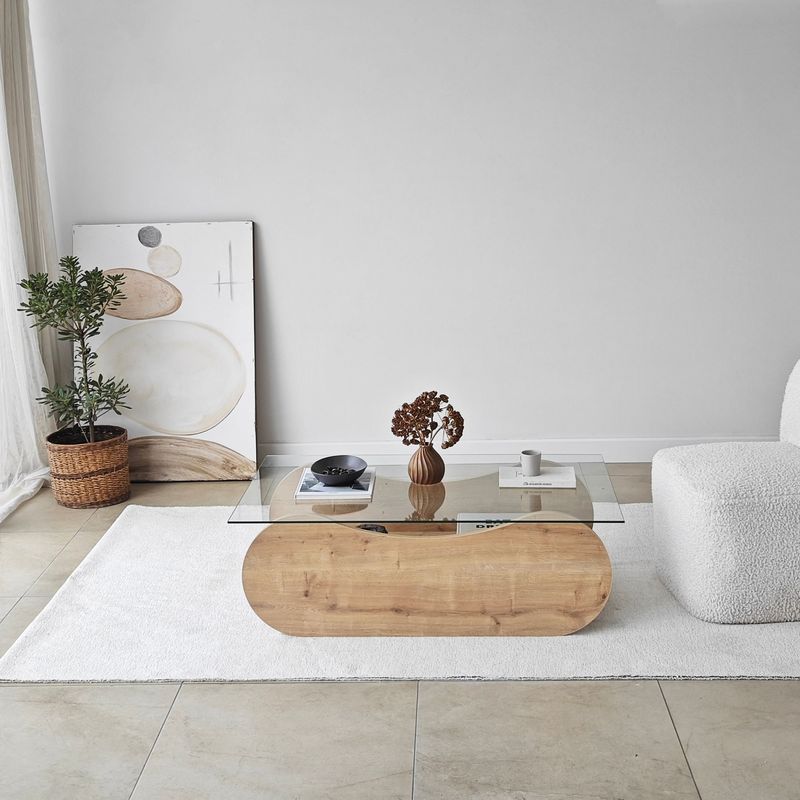 Casa si Gradina - Mobilier - Mese si birouri - Masute de cafea - Măsuță cafea Hanah Home, PAL melaminat, 105 x 65 x 35 cm, sapphire stejar/transparent, 552NOS2558 - Infinity.ro