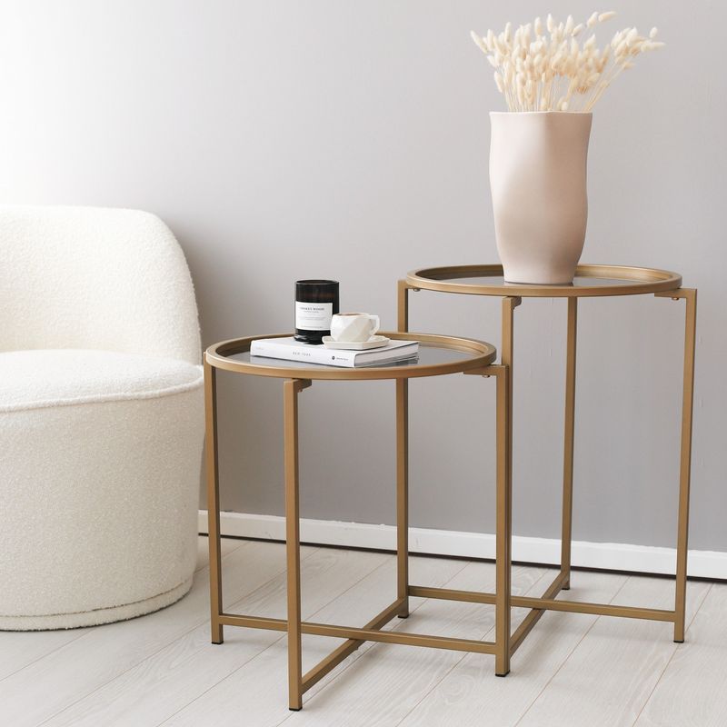 Casa si Gradina - Mobilier - Mese si birouri - Masute de cafea - Set măsuțe cafea Hanah Home, metal, 50 x 50 x 50 cm, auriu/fume, 552NOS1421 - Infinity.ro