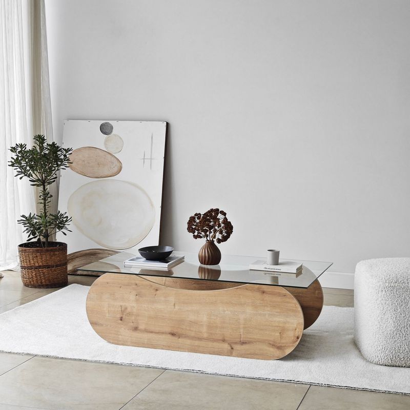 Casa si Gradina - Mobilier - Mese si birouri - Masute de cafea - Măsuță cafea Hanah Home, PAL melaminat, 105 x 65 x 35 cm, sapphire stejar/transparent, 552NOS2558 - Infinity.ro