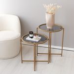 Casa si Gradina - Mobilier - Mese si birouri - Masute de cafea - Set măsuțe cafea Hanah Home, metal, 50 x 50 x 50 cm, auriu/fume, 552NOS1421 - Infinity.ro