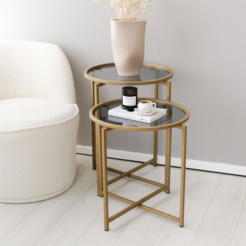 Casa si Gradina - Mobilier - Mese si birouri - Masute de cafea - Set măsuțe cafea Hanah Home, metal, 50 x 50 x 50 cm, auriu/fume, 552NOS1421 - Infinity.ro