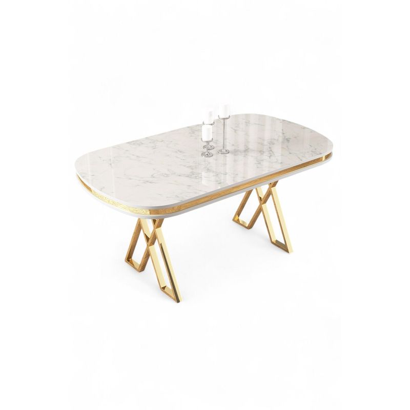 Casa si Gradina - Mobilier - Mese si birouri - Mese living - Masă dining Hanah Home, metal, 168 x 90 x 76 cm, alb marble/auriu, 240CHR2108 - Infinity.ro