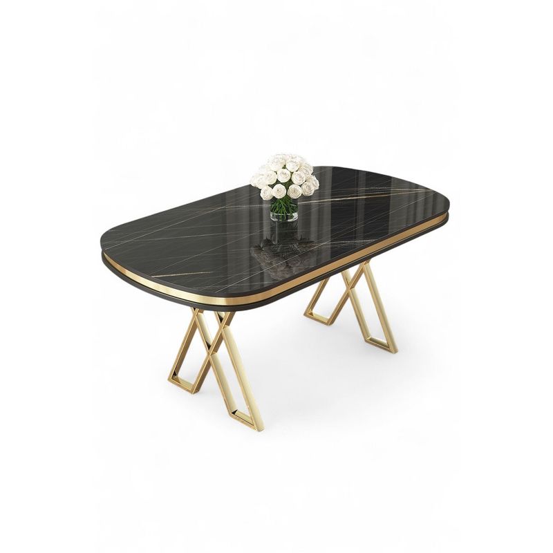 Casa si Gradina - Mobilier - Mese si birouri - Mese living - Masă dining Hanah Home, metal, 168 x 90 x 76 cm, negru marble/auriu, 240CHR2106 - Infinity.ro