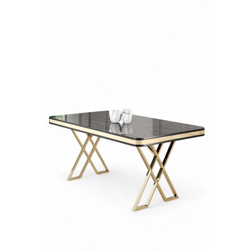 Casa si Gradina - Mobilier - Mese si birouri - Mese living - Masă dining Hanah Home, metal, 130 x 80 x 74 cm, negru marble/auriu, 240CHR2103 - Infinity.ro