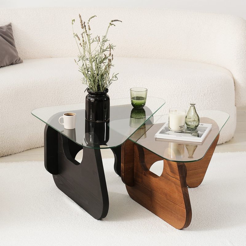 Casa si Gradina - Mobilier - Mese si birouri - Mese living - Set măsuțe nesting (2 bucăți) Hanah Home, pin, 94 x 72 x 39 cm, negru/chesnut, 552NOS2542 - Infinity.ro