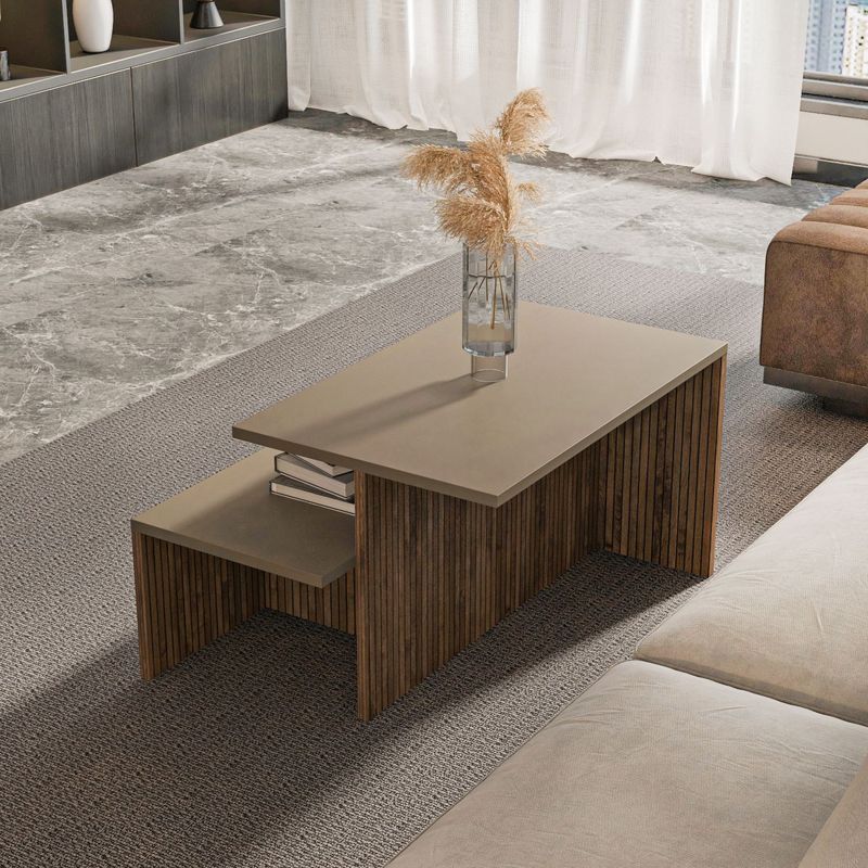 Casa si Gradina - Mobilier - Mese si birouri - Mese living - Set măsuțe nesting (2 bucăți) Hanah Home, PAL melaminat, 72 x 45 x 42 cm, taupe/stejar, 875ZNA3306 - Infinity.ro
