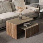 Casa si Gradina - Mobilier - Mese si birouri - Mese living - Set măsuțe nesting (2 bucăți) Hanah Home, PAL melaminat, 72 x 45 x 42 cm, taupe/stejar, 875ZNA3306 - Infinity.ro