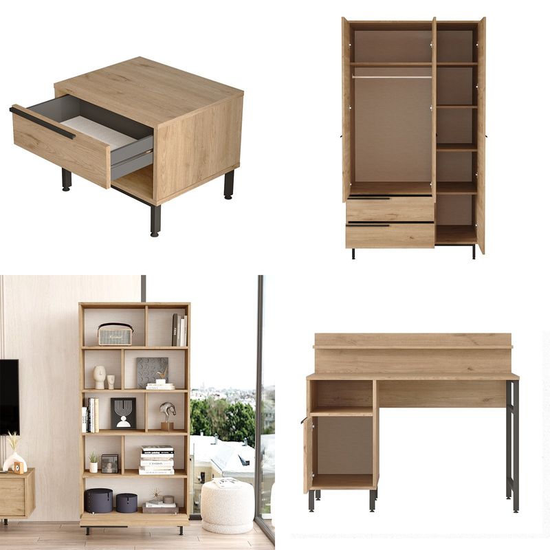 Casa si Gradina - Mobilier - Mobilier copii - Mobilier camera copiilor - Set cameră tânăr Hanah Home, PAL melaminat, 205.6 x 108.5 x 86 cm, stejar, 956LCS2556 - Infinity.ro