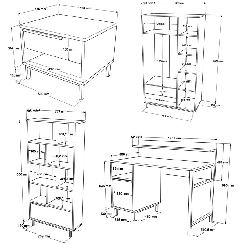 Casa si Gradina - Mobilier - Mobilier copii - Mobilier camera copiilor - Set cameră tânăr Hanah Home, PAL melaminat, 205.6 x 108.5 x 86 cm, stejar, 956LCS2556 - Infinity.ro