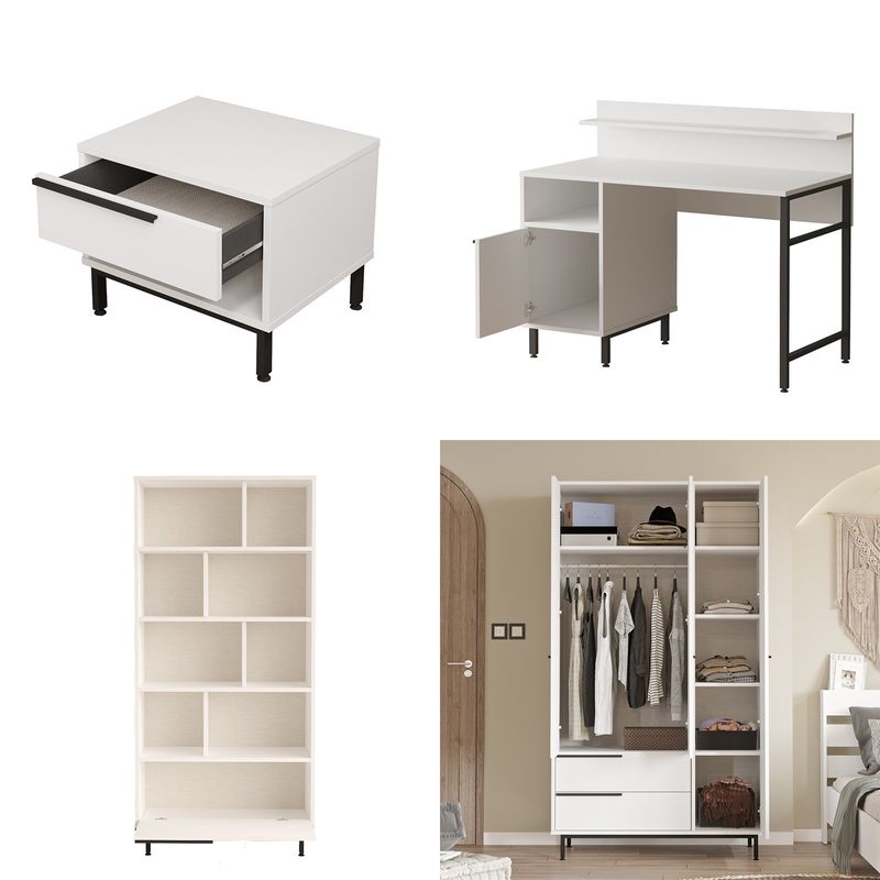 Casa si Gradina - Mobilier - Mobilier copii - Mobilier camera copiilor - Set cameră tânăr Hanah Home, PAL melaminat, 205.6 x 108.5 x 86 cm, alb, 956LCS2561 - Infinity.ro