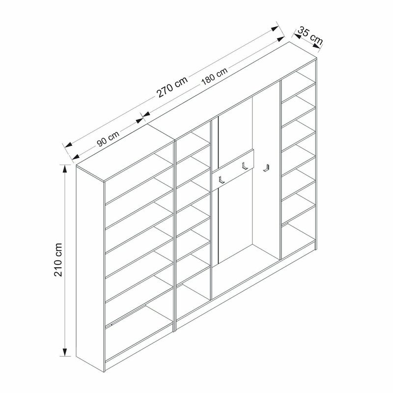 Casa si Gradina - Mobilier - Organizare si depozitare - Cuiere - Cuier hol Hanah Home, PAL melaminat, 270 x 35 x 210 cm, alb, 506MNR3221 - Infinity.ro