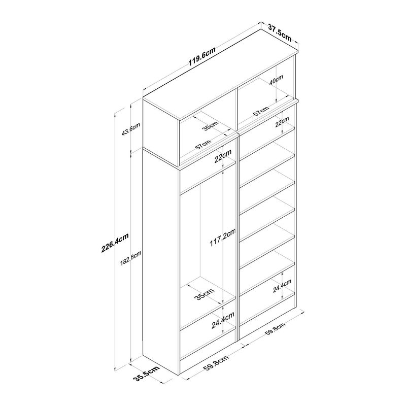 Casa si Gradina - Mobilier - Organizare si depozitare - Cuiere - Cuier hol Hanah Home, PAL melaminat, 119.6 x 37.5 x 226.4 cm, alb, 893RAN5469 - Infinity.ro