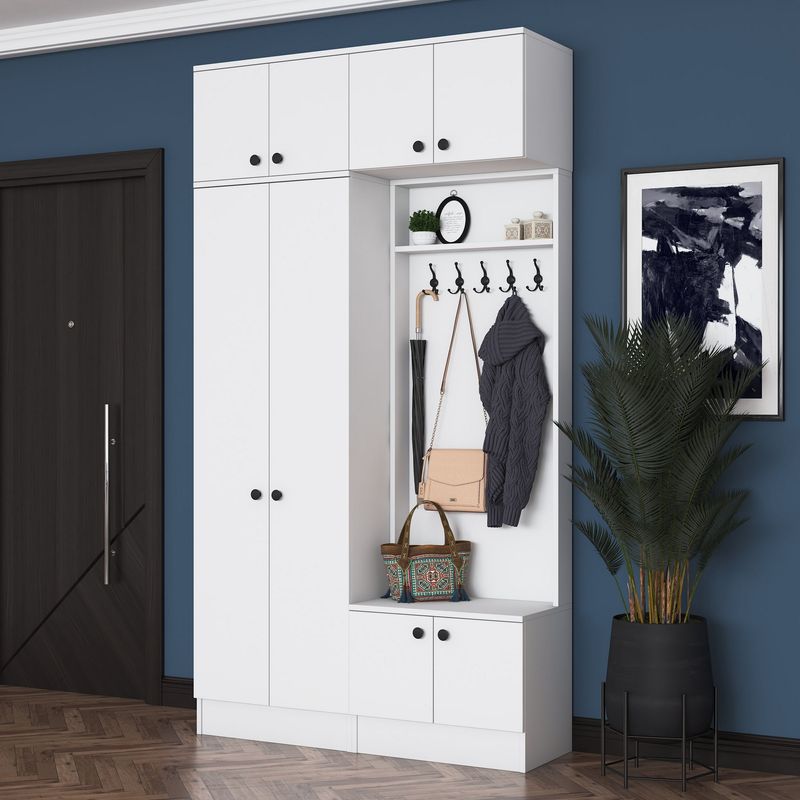 Casa si Gradina - Mobilier - Organizare si depozitare - Cuiere - Cuier hol Hanah Home, PAL melaminat, 119.6 x 37.5 x 226.4 cm, alb, 893RAN5466 - Infinity.ro