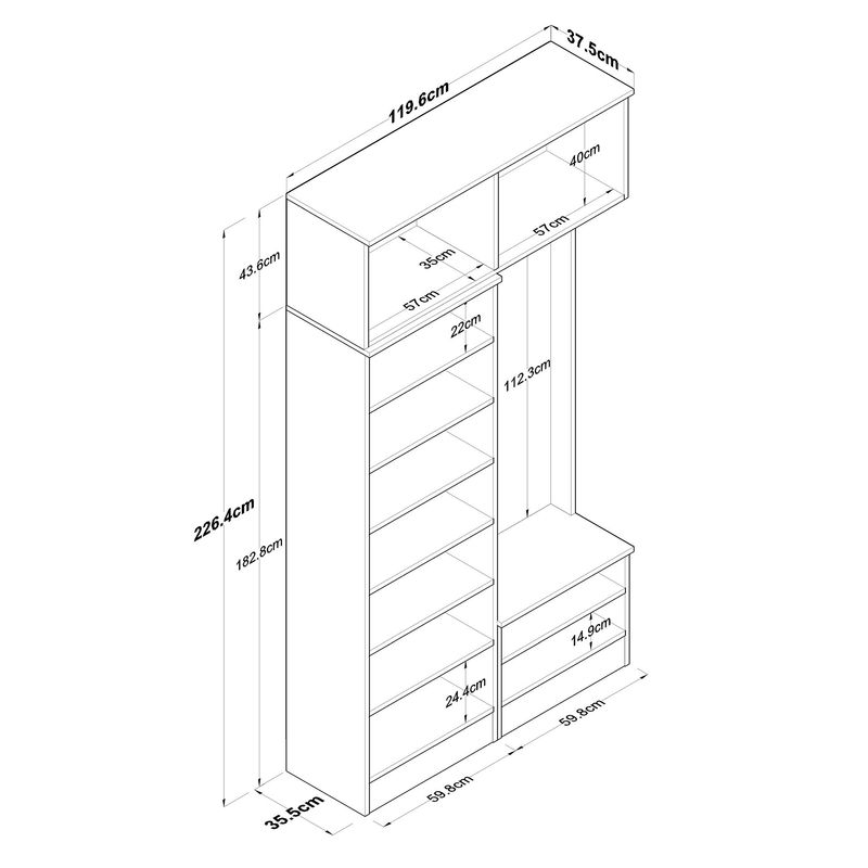 Casa si Gradina - Mobilier - Organizare si depozitare - Cuiere - Cuier hol Hanah Home, PAL melaminat, 119.6 x 37.5 x 226.4 cm, alb, 893RAN5466 - Infinity.ro