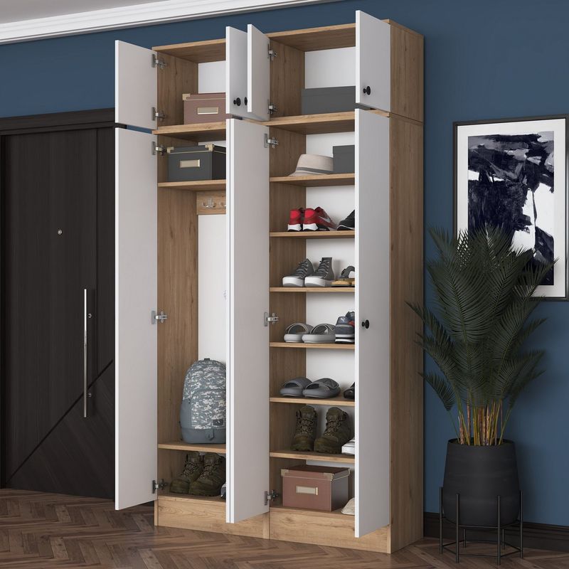 Casa si Gradina - Mobilier - Organizare si depozitare - Cuiere - Cuier hol Hanah Home, PAL melaminat, 119.6 x 37.5 x 226.4 cm, nuc/alb, 893RAN5470 - Infinity.ro