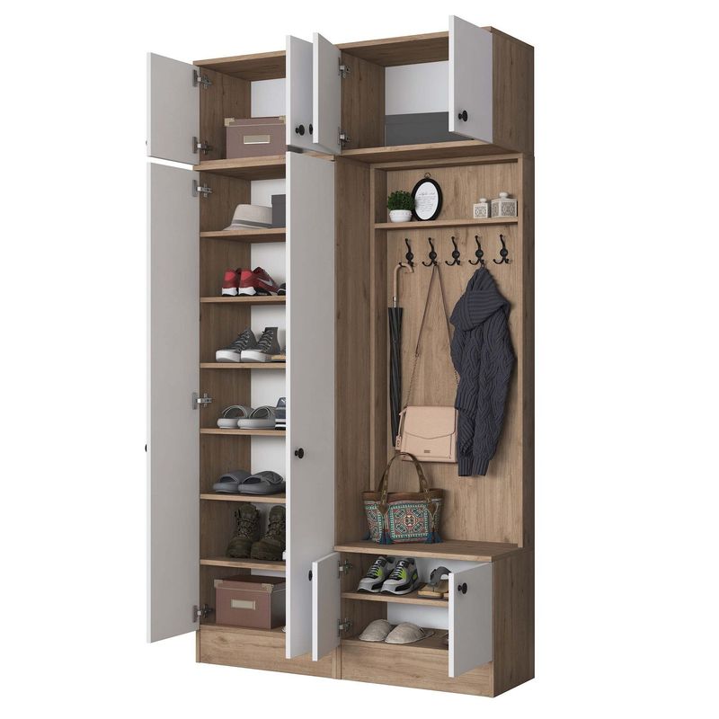 Casa si Gradina - Mobilier - Organizare si depozitare - Cuiere - Cuier hol Hanah Home, PAL melaminat, 119.6 x 37.5 x 226.4 cm, nuc/alb, 893RAN5465 - Infinity.ro