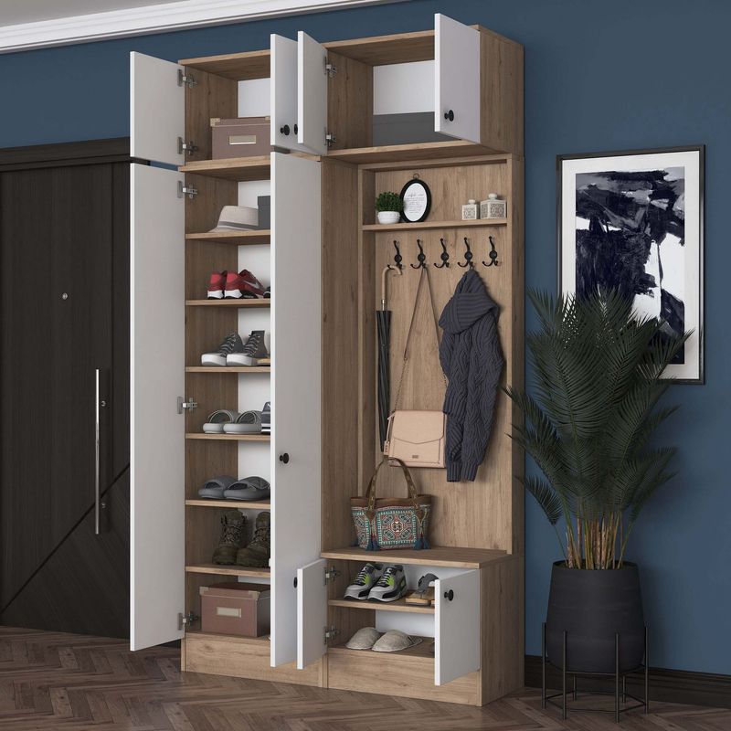 Casa si Gradina - Mobilier - Organizare si depozitare - Cuiere - Cuier hol Hanah Home, PAL melaminat, 119.6 x 37.5 x 226.4 cm, nuc/alb, 893RAN5465 - Infinity.ro