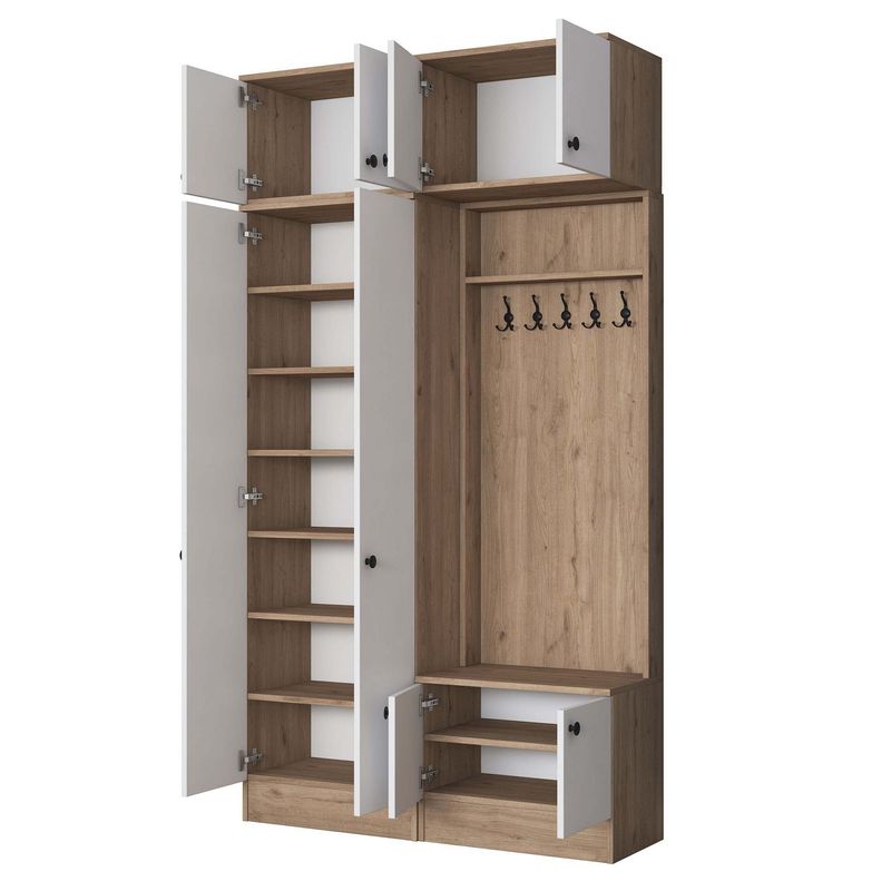 Casa si Gradina - Mobilier - Organizare si depozitare - Cuiere - Cuier hol Hanah Home, PAL melaminat, 119.6 x 37.5 x 226.4 cm, nuc/alb, 893RAN5465 - Infinity.ro
