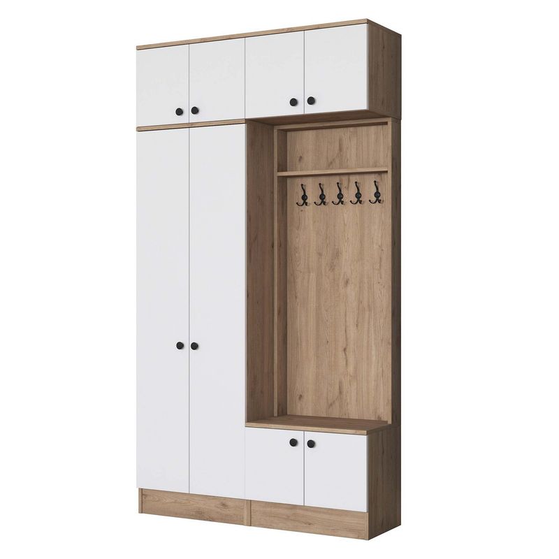 Casa si Gradina - Mobilier - Organizare si depozitare - Cuiere - Cuier hol Hanah Home, PAL melaminat, 119.6 x 37.5 x 226.4 cm, nuc/alb, 893RAN5467 - Infinity.ro