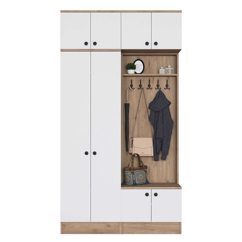 Casa si Gradina - Mobilier - Organizare si depozitare - Cuiere - Cuier hol Hanah Home, PAL melaminat, 119.6 x 37.5 x 226.4 cm, nuc/alb, 893RAN5467 - Infinity.ro