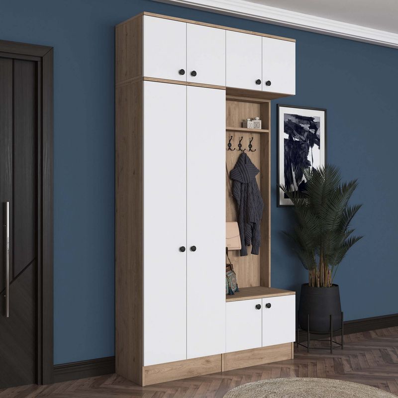 Casa si Gradina - Mobilier - Organizare si depozitare - Cuiere - Cuier hol Hanah Home, PAL melaminat, 119.6 x 37.5 x 226.4 cm, nuc/alb, 893RAN5467 - Infinity.ro