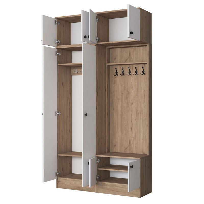 Casa si Gradina - Mobilier - Organizare si depozitare - Cuiere - Cuier hol Hanah Home, PAL melaminat, 119.6 x 37.5 x 226.4 cm, nuc/alb, 893RAN5467 - Infinity.ro