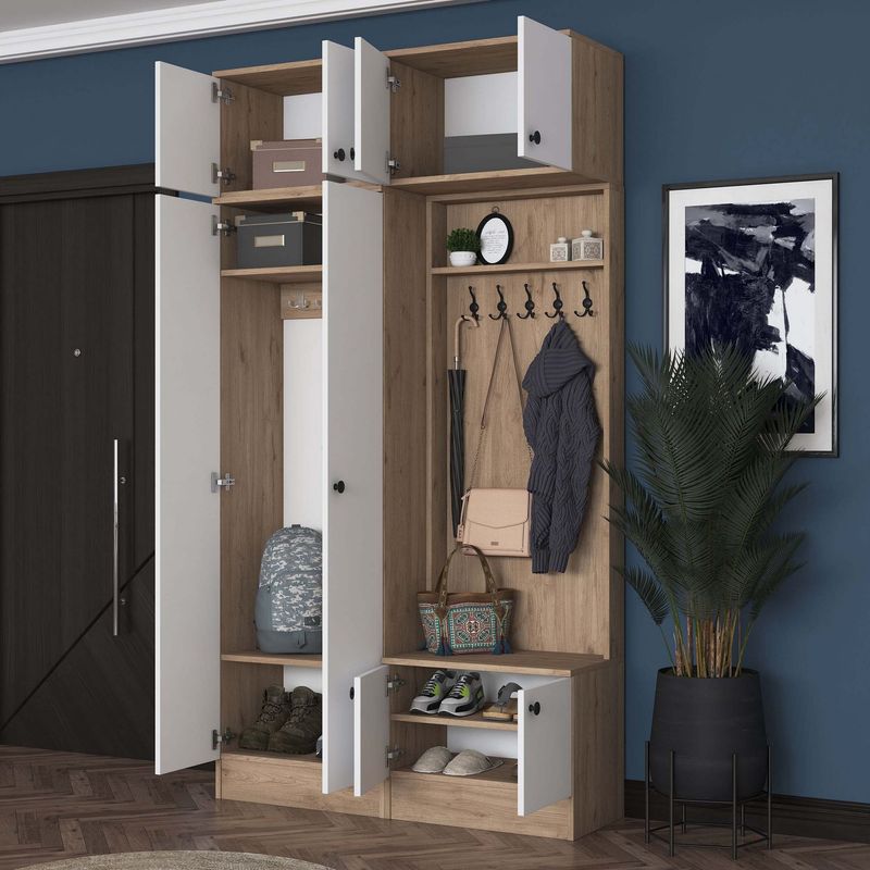 Casa si Gradina - Mobilier - Organizare si depozitare - Cuiere - Cuier hol Hanah Home, PAL melaminat, 119.6 x 37.5 x 226.4 cm, nuc/alb, 893RAN5467 - Infinity.ro