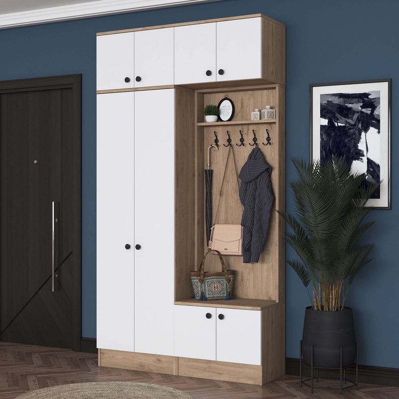 Casa si Gradina - Mobilier - Organizare si depozitare - Cuiere - Cuier hol Hanah Home, PAL melaminat, 119.6 x 37.5 x 226.4 cm, nuc/alb, 893RAN5467 - Infinity.ro