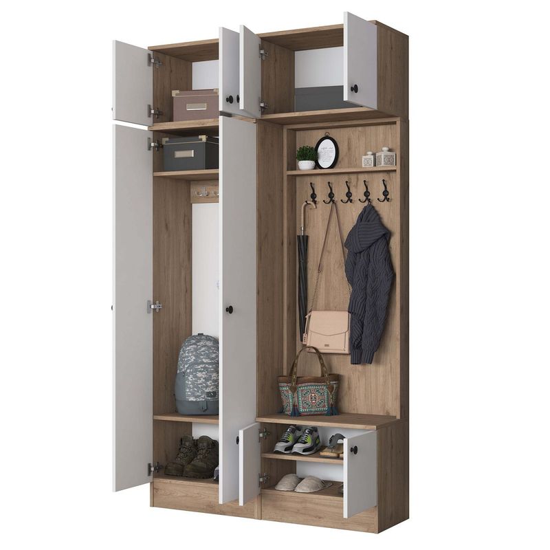 Casa si Gradina - Mobilier - Organizare si depozitare - Cuiere - Cuier hol Hanah Home, PAL melaminat, 119.6 x 37.5 x 226.4 cm, nuc/alb, 893RAN5467 - Infinity.ro