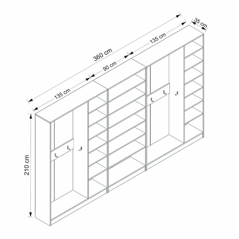 Casa si Gradina - Mobilier - Organizare si depozitare - Cuiere - Cuier hol Hanah Home, PAL melaminat, 360 x 35 x 210 cm, alb, 506MNR3181 - Infinity.ro