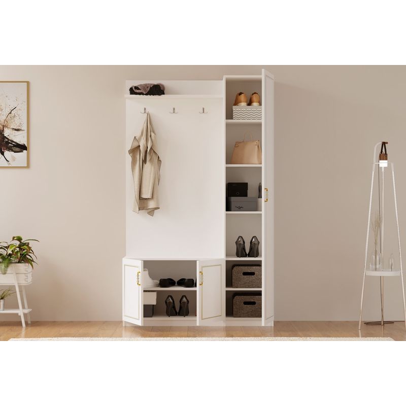 Casa si Gradina - Mobilier - Organizare si depozitare - Cuiere - Cuier hol Hanah Home, PAL melaminat, 120 x 35 x 200 cm, alb mat, 167RAB1606 - Infinity.ro