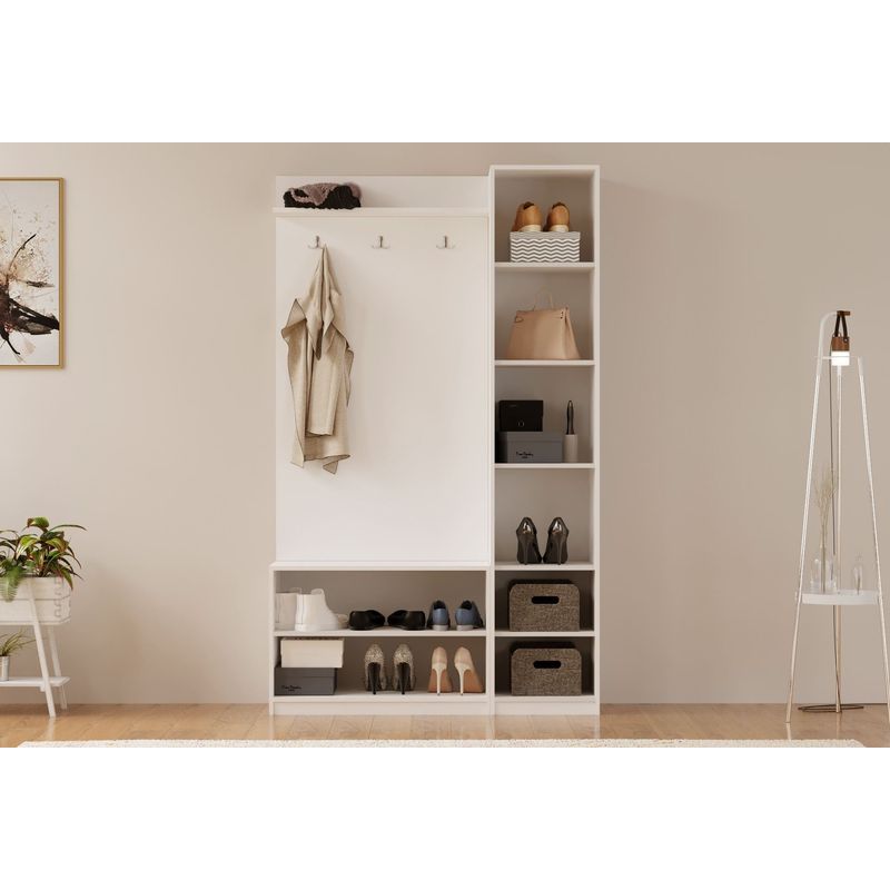 Casa si Gradina - Mobilier - Organizare si depozitare - Cuiere - Cuier hol Hanah Home, PAL melaminat, 120 x 35 x 200 cm, alb mat, 167RAB1606 - Infinity.ro