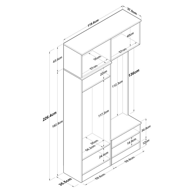 Casa si Gradina - Mobilier - Organizare si depozitare - Cuiere - Cuier hol Hanah Home, PAL melaminat, 119.6 x 37.5 x 226.4 cm, alb, 893RAN5468 - Infinity.ro